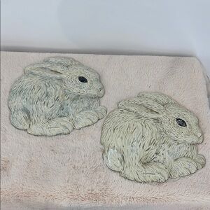 SPOONTIQUES PAIR OF VINTAGE WALL HANGERS Decorative Rabbit Wall Plaques